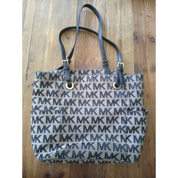 Michael Kors Large Black Signature LOGO Jet Set Shoulder Tote Soho Designer 90s - Picture 1 of 6